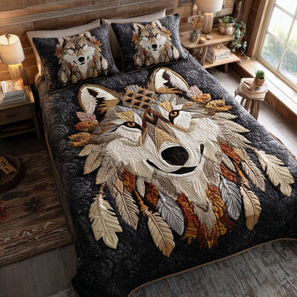 Spirit of the Moon Wolf 3-Piece Quilted Bedding Set NCU0PT9837