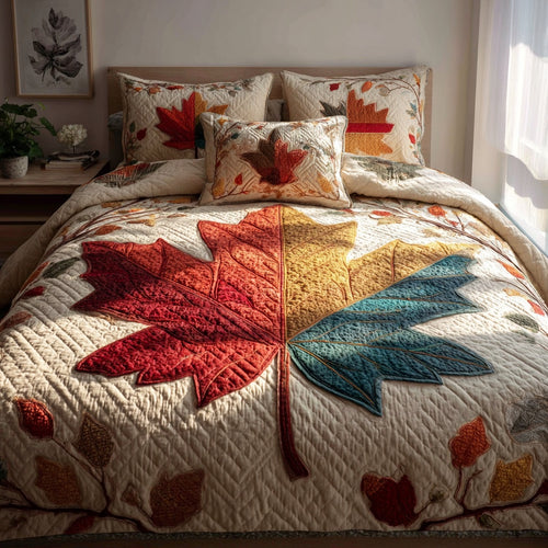 Splendid Leaf Center 3-Piece Quilted Bedding Set NCU0VL3671