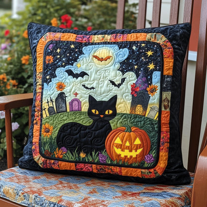 Spooky Halloween Cat Quilted Pillow Case NCU0PD615