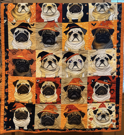 Spooky Pug Quilted Blanket NCU0DV305