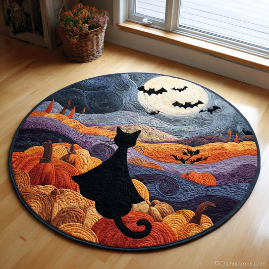 Spooky Black Cat Halloween Quilted Round Mat NCU0HH025