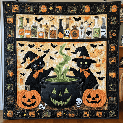 Spooky Cauldron Cats Quilted Blanket NCU0TH1505