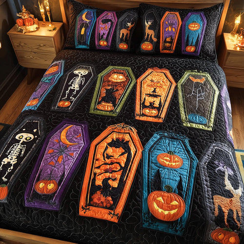 Spooky Coffins Quilted Bedding Set NCU0TH3216