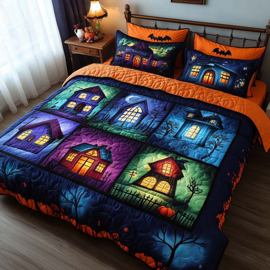 Spooky Village 3-Piece Quilted Bedding Set NCU0NT9598