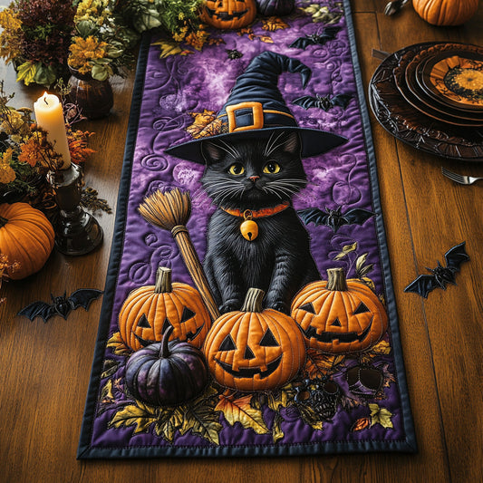 Spooky Whimsy Black Cat Quilted Table Runner NCU0DV7217