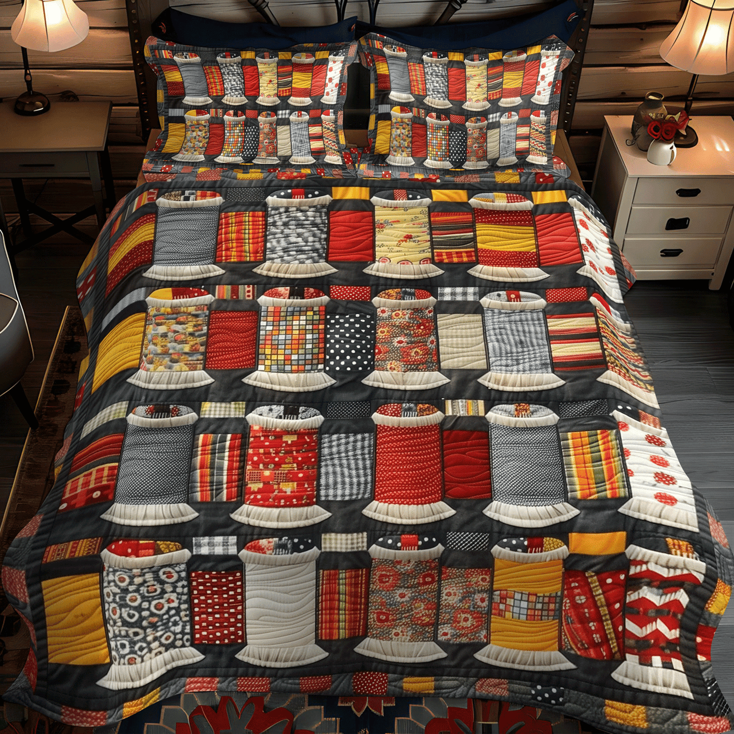 Spool Artistry 3-Piece Quilted Bedding Set NCU0TH1308