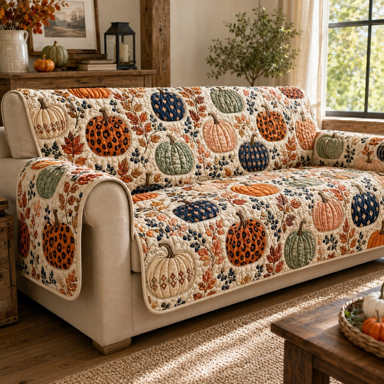 Spotted Pumpkins Quilted Sofa Cover NCU0VL3789