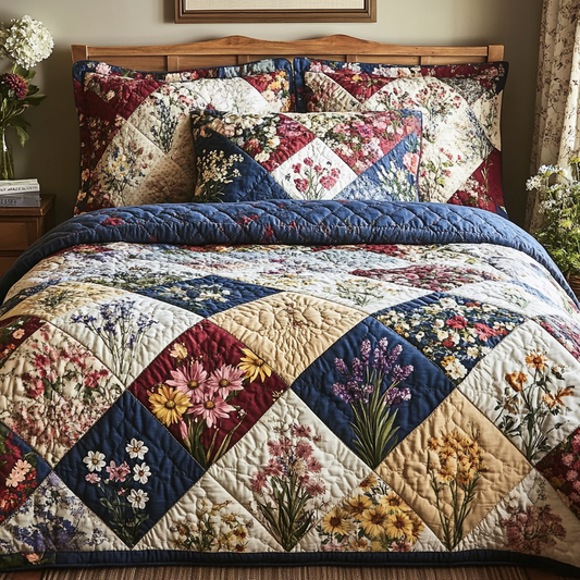 Spring Flowers Patchwork Quilted Bedding Set NCU0DV4799