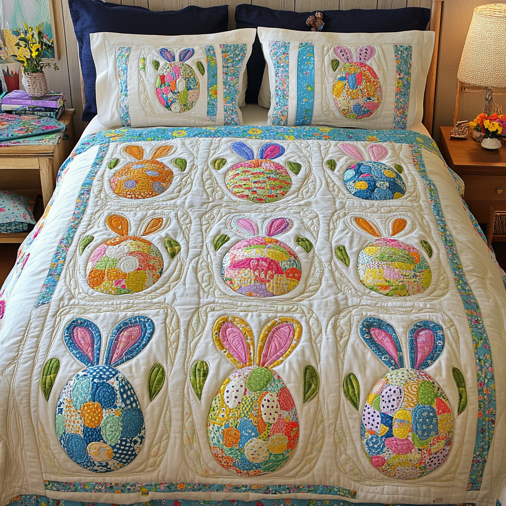 Spring Bloom Eggs 3-Piece Quilted Bedding Set NCU0DK5216 – Vantique
