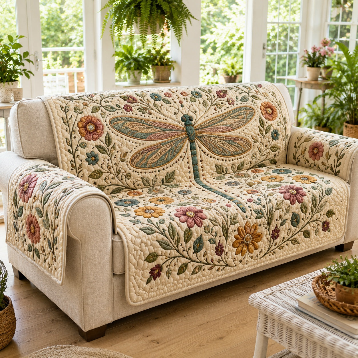 Spring Blossom Hover Quilted Sofa Cover NCU0VL3811