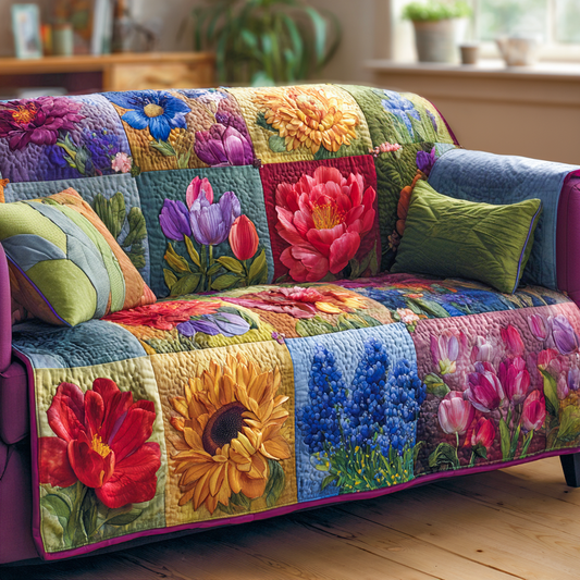 Spring Blossom Patchwork Quilted Sofa Cover NCU0XD1260