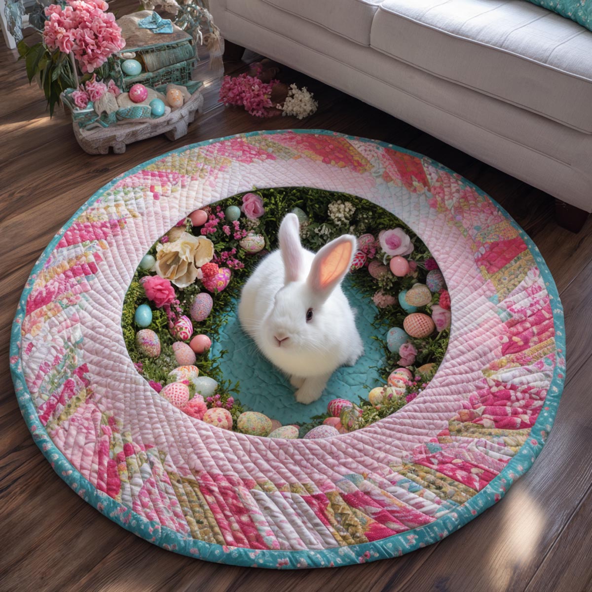 Spring Bunny Quilted Round Mat NCU0DV9388