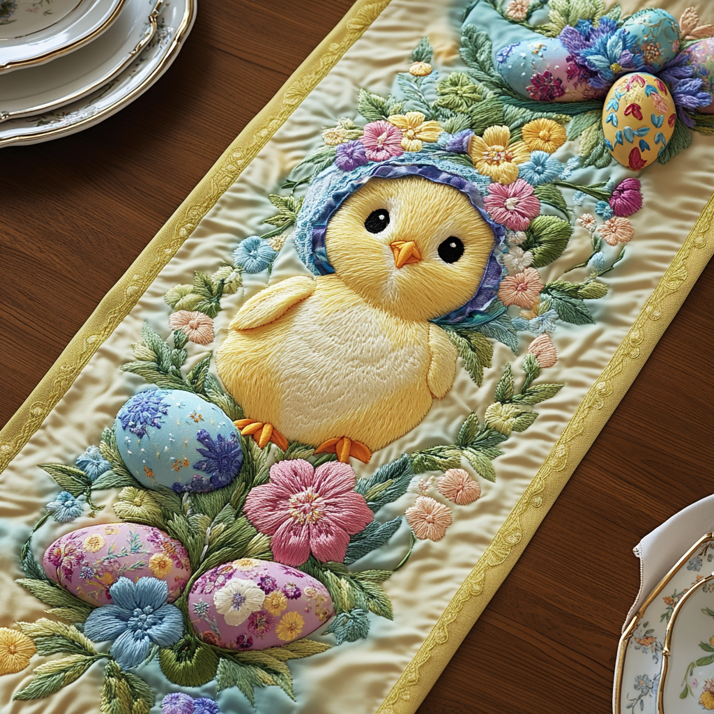 Spring Chick Parade Quilted Table Runner NCU0VH2851