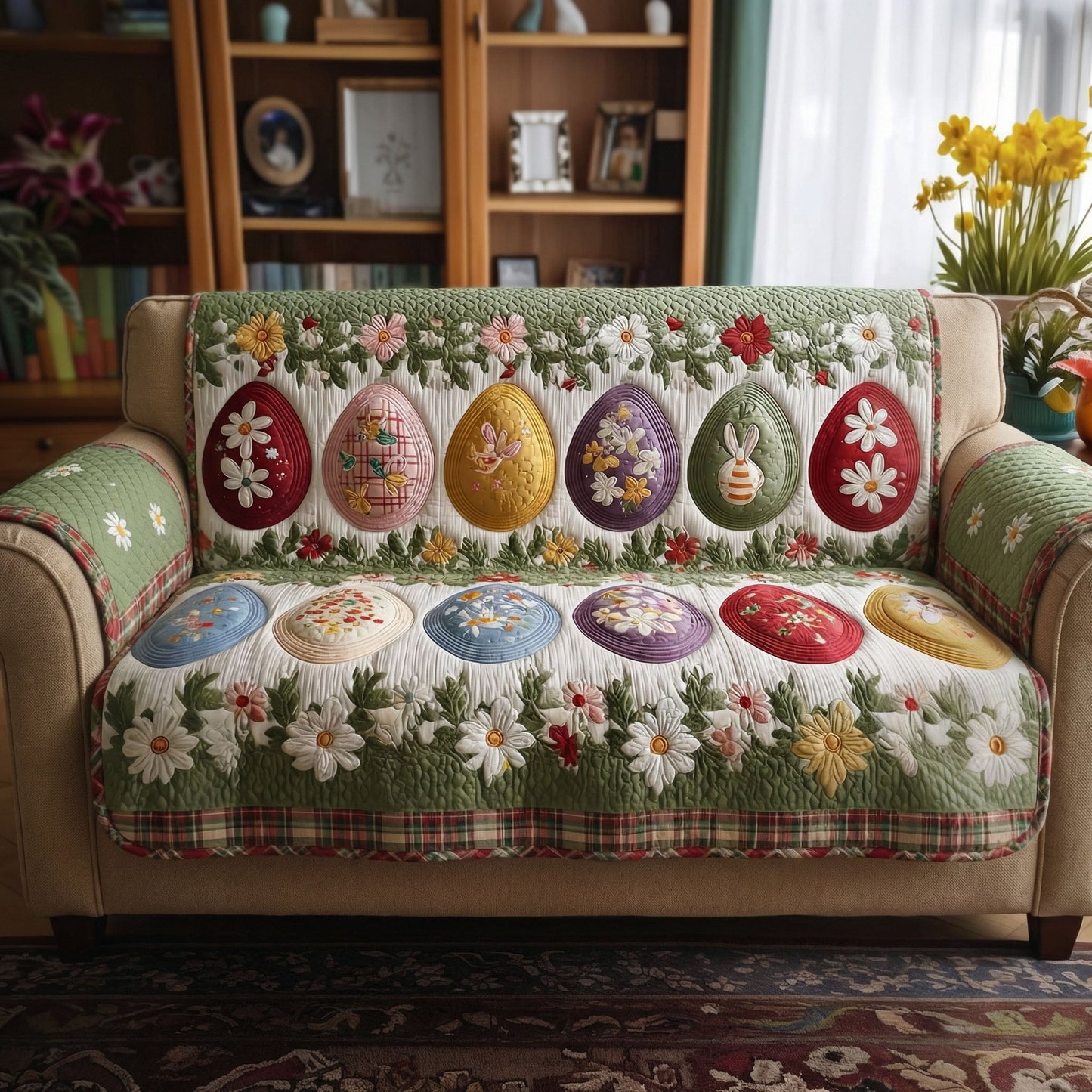 Spring Cottage Bunny Quilted Sofa Cover NCU0PT11423