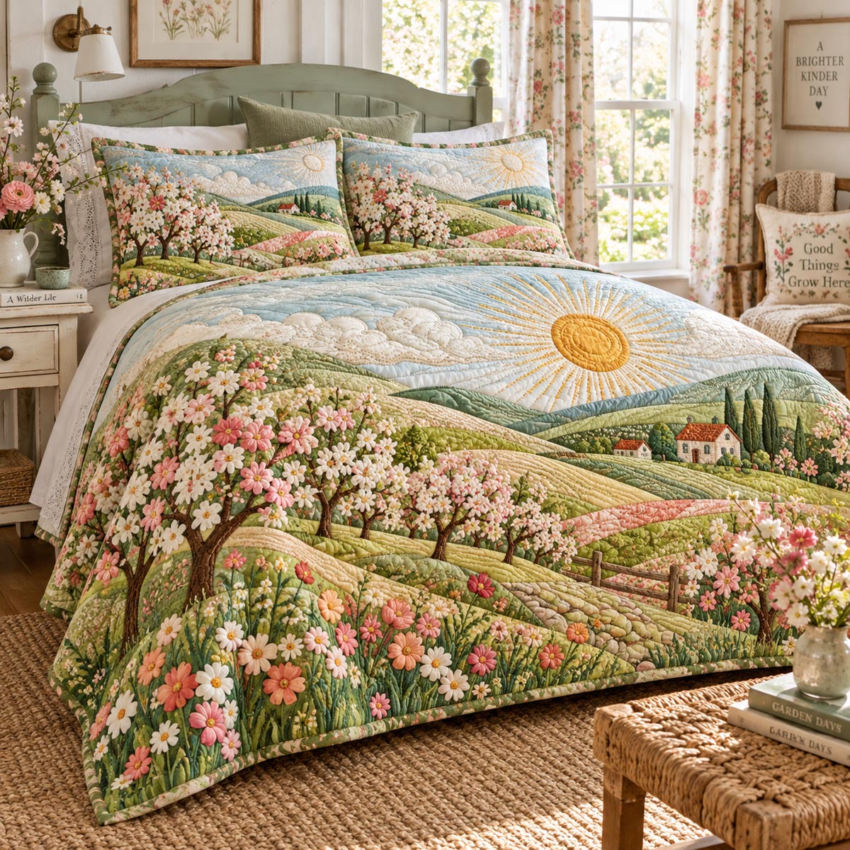 Spring Countryside Bloom 3-Piece Quilted Bedding Set NCU0DV10302