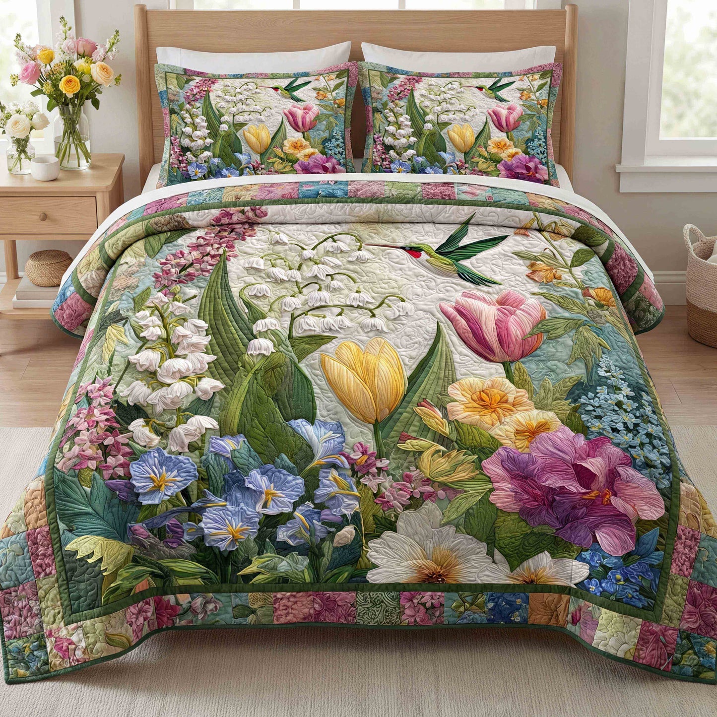 Spring Garden Bloom 3-Piece Quilted Bedding Set NCU0NT12229