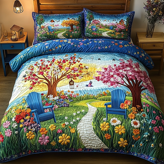 Spring Garden Chairs 3-Piece Quilted Bedding Set NCU0VL2592