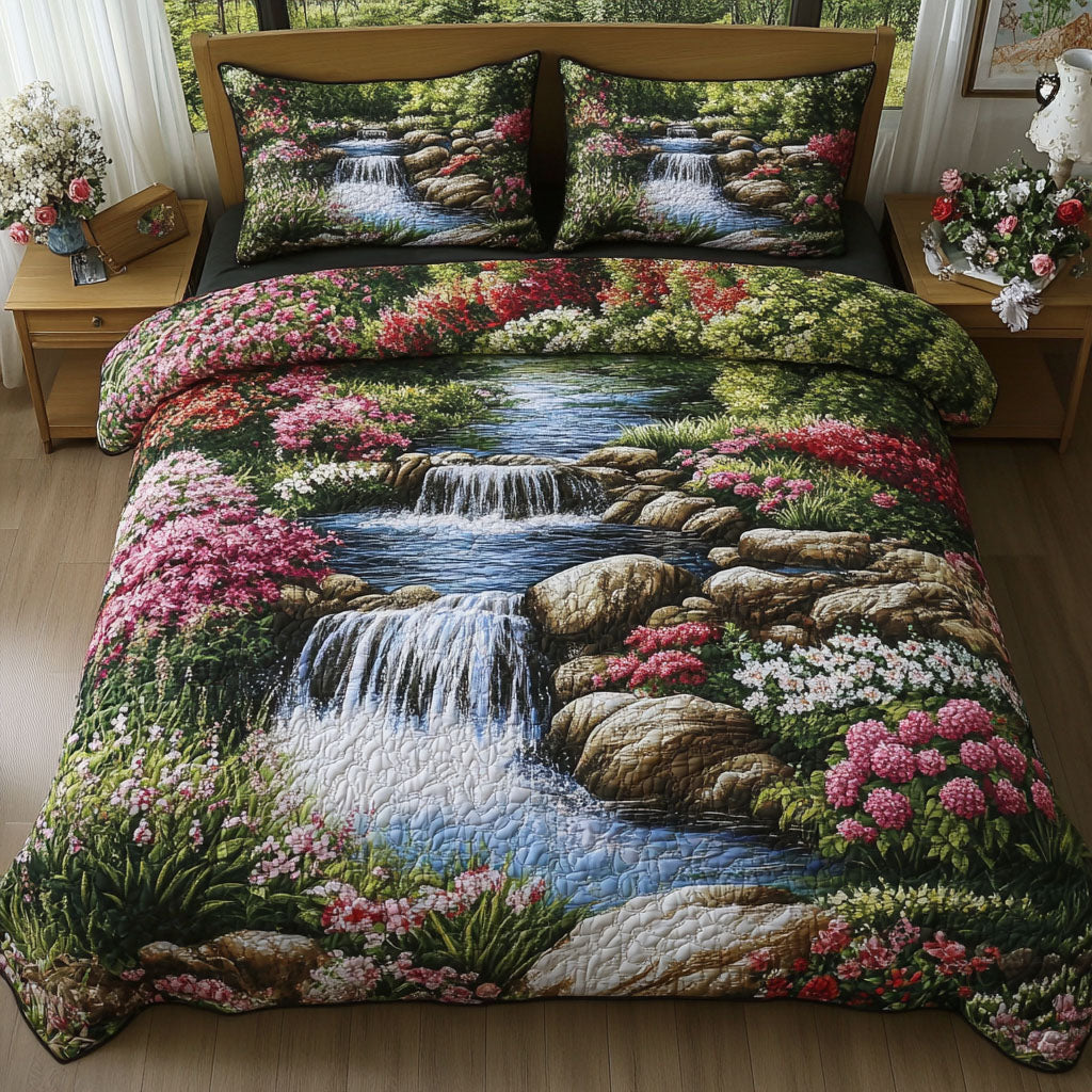 Spring Quilt Set Spring Garden Stream 3-Piece Quilted Bedding Set NCU0NT5194 – Vantique
