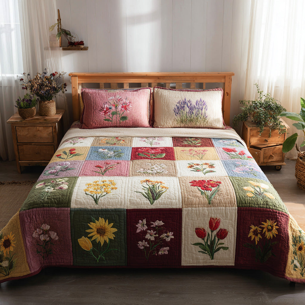 Spring Herbals 3-Piece Quilted Bedding Set NCU0VL3232