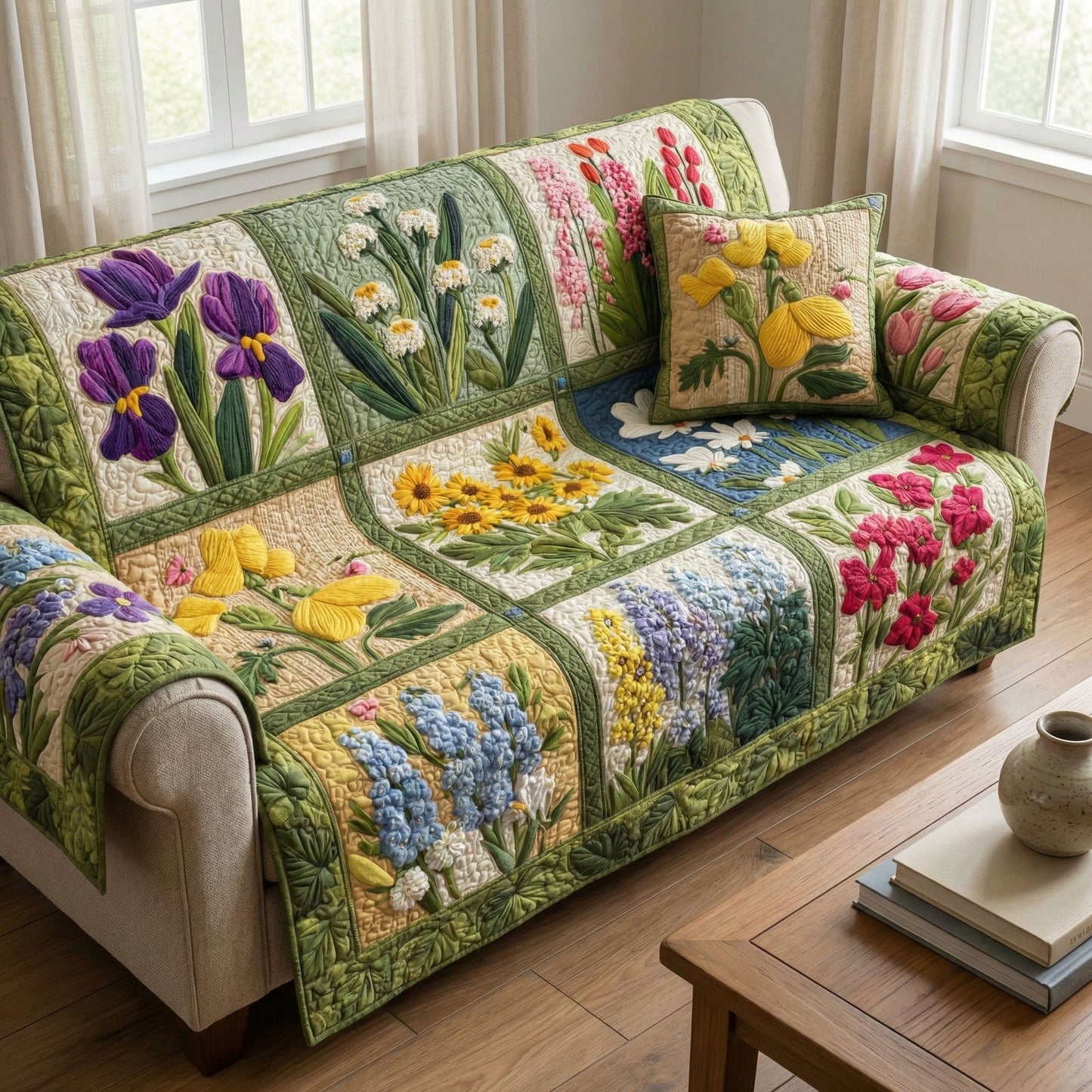 Spring Meadow Quilted Sofa Cover NCU0NT12354