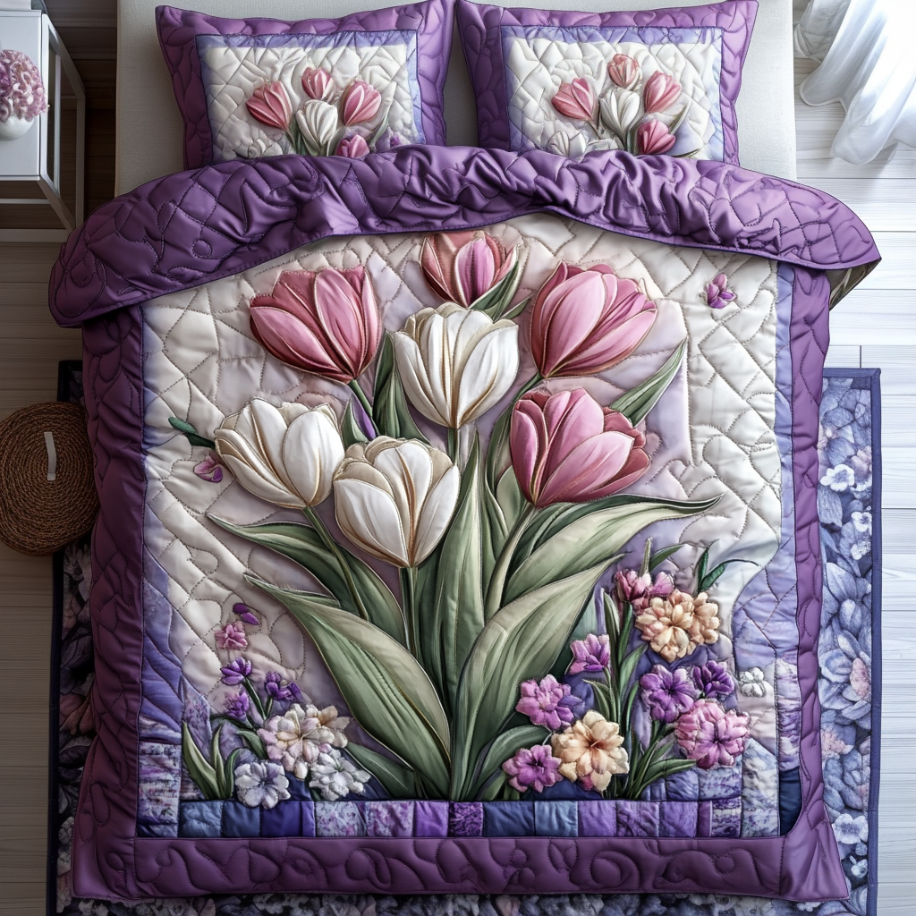 Spring Quilt Set Spring Serenity 3-Piece Quilted Bedding Set NCU0VH3292 – Vantique