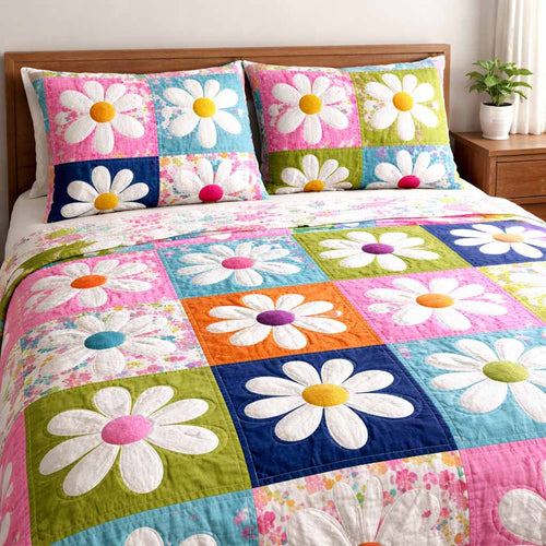 Spring Squares 3-Piece Quilted Bedding Set NCU0XD2518