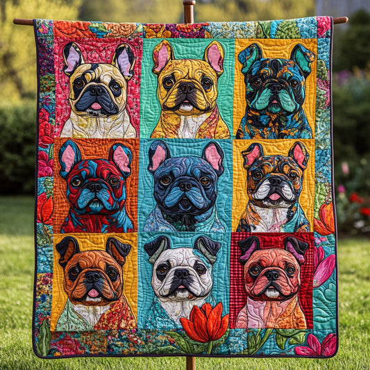 Spring Stroll with Frenchie Quilted Blanket NCU0PT2867