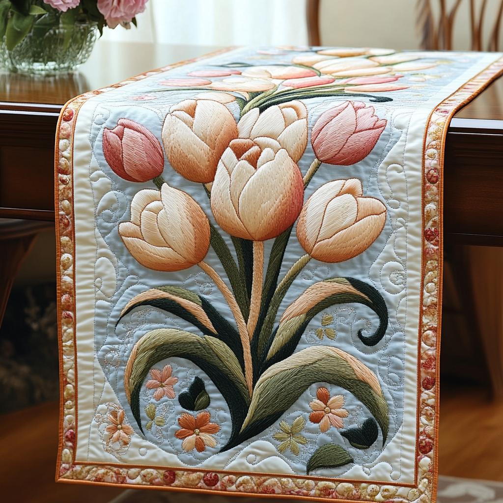 Spring Tulip Garden Quilted Table Runner NCU0VL1436