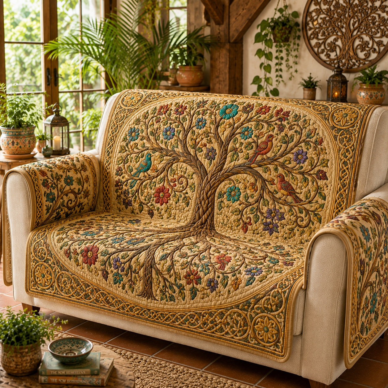 Springtide Aviary Flourish Quilted Sofa Cover NCU0VL3843
