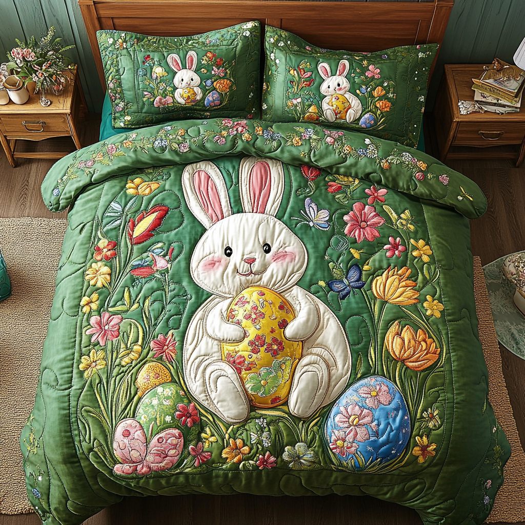 Springtime Bunnies 3-Piece Quilted Bedding Set NCU0VH2948
