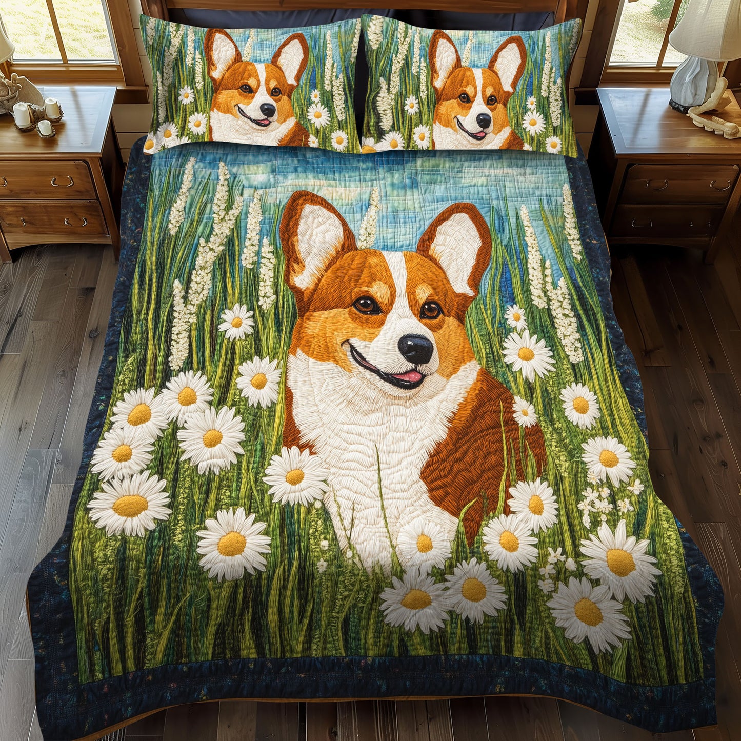 Springtime Corgi Joy 3-Piece Quilted Bedding Set NCU0DK1606