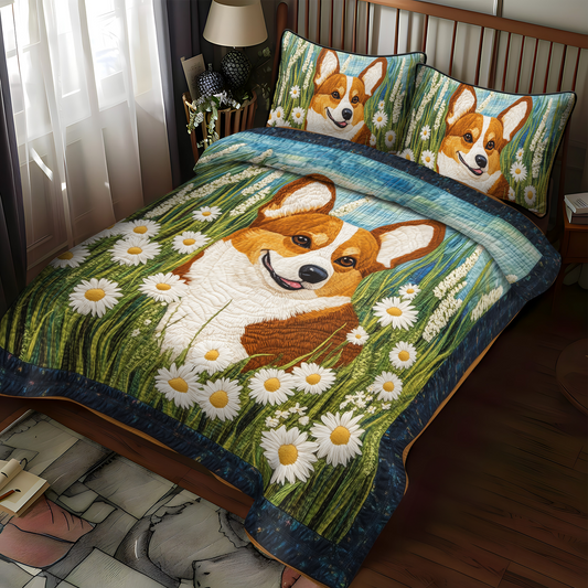 Springtime Corgi Joy 3-Piece Quilted Bedding Set NCU0DK1606