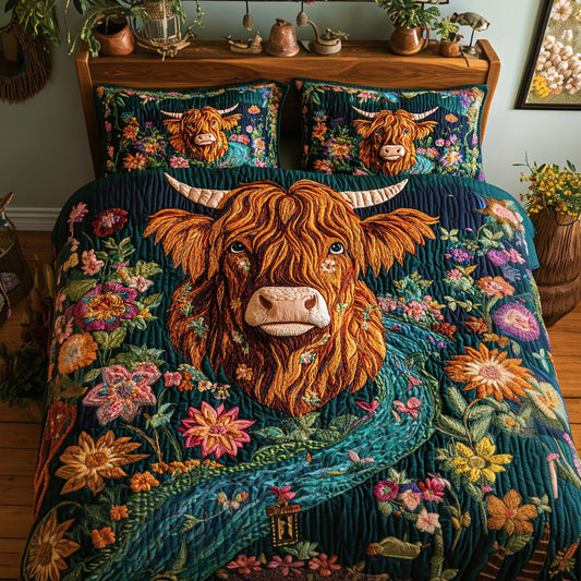 Springtime Cow Parade 3-Piece Quilted Bedding Set NCU0PT5731
