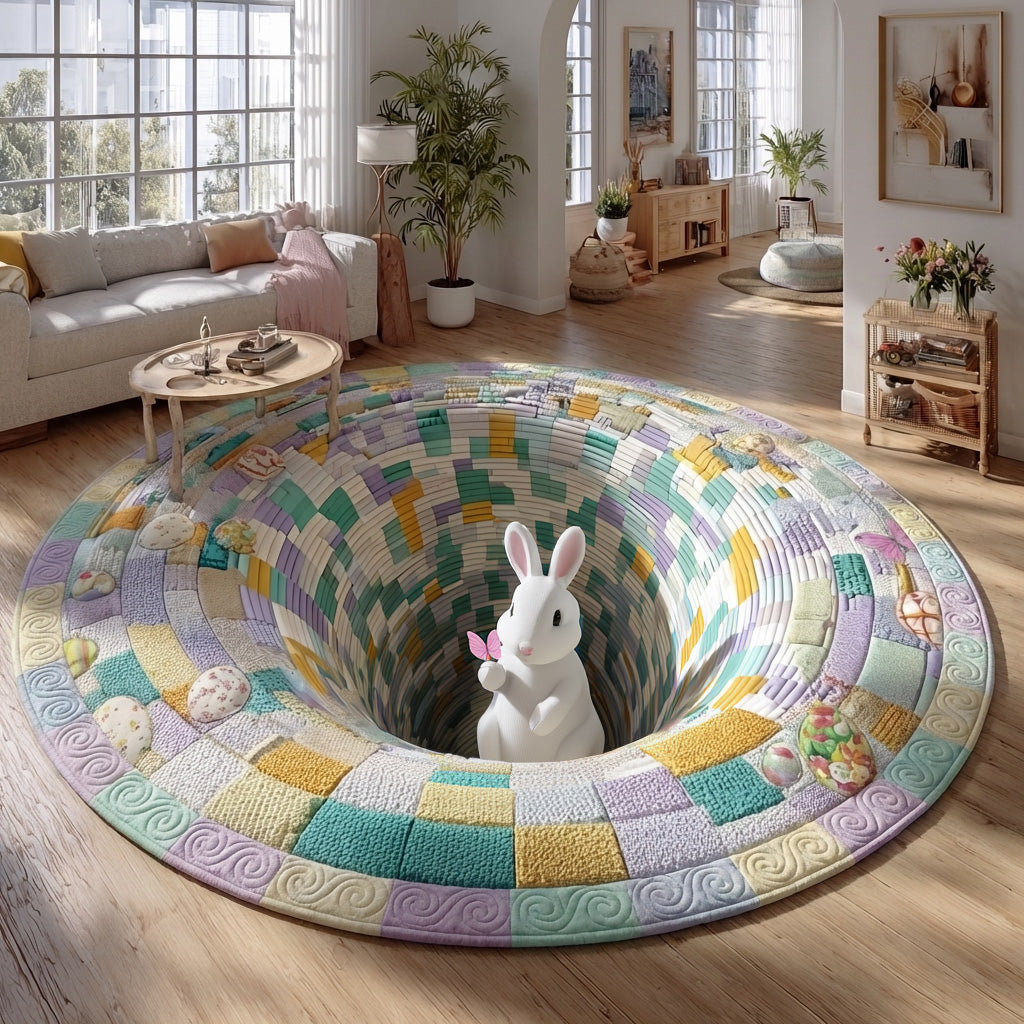 Springtime Rabbit Retreat Quilted Round Mat NCU0PT11504
