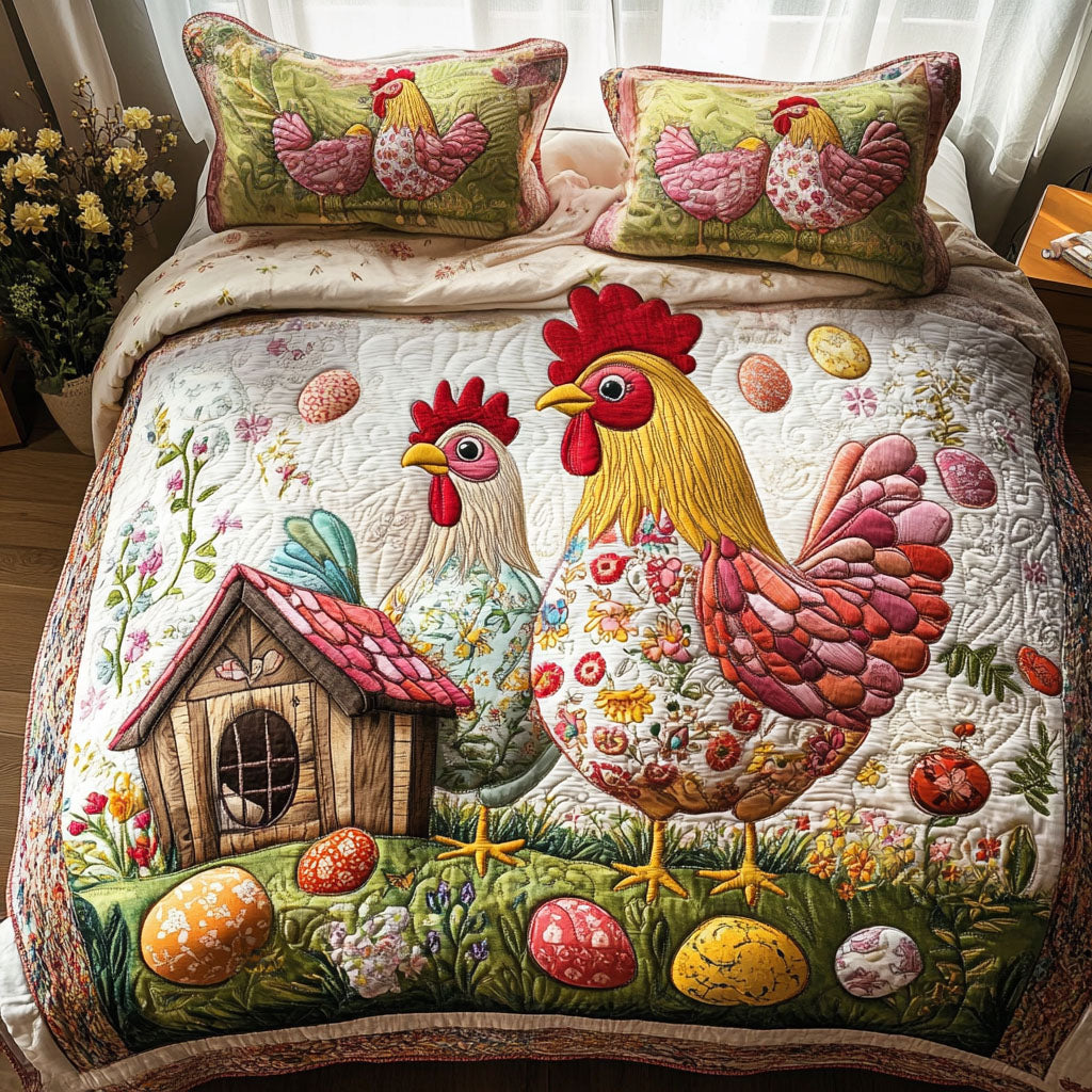 Springtime Roosters 3-Piece Quilted Bedding Set NCU0NT4006 – Vantique