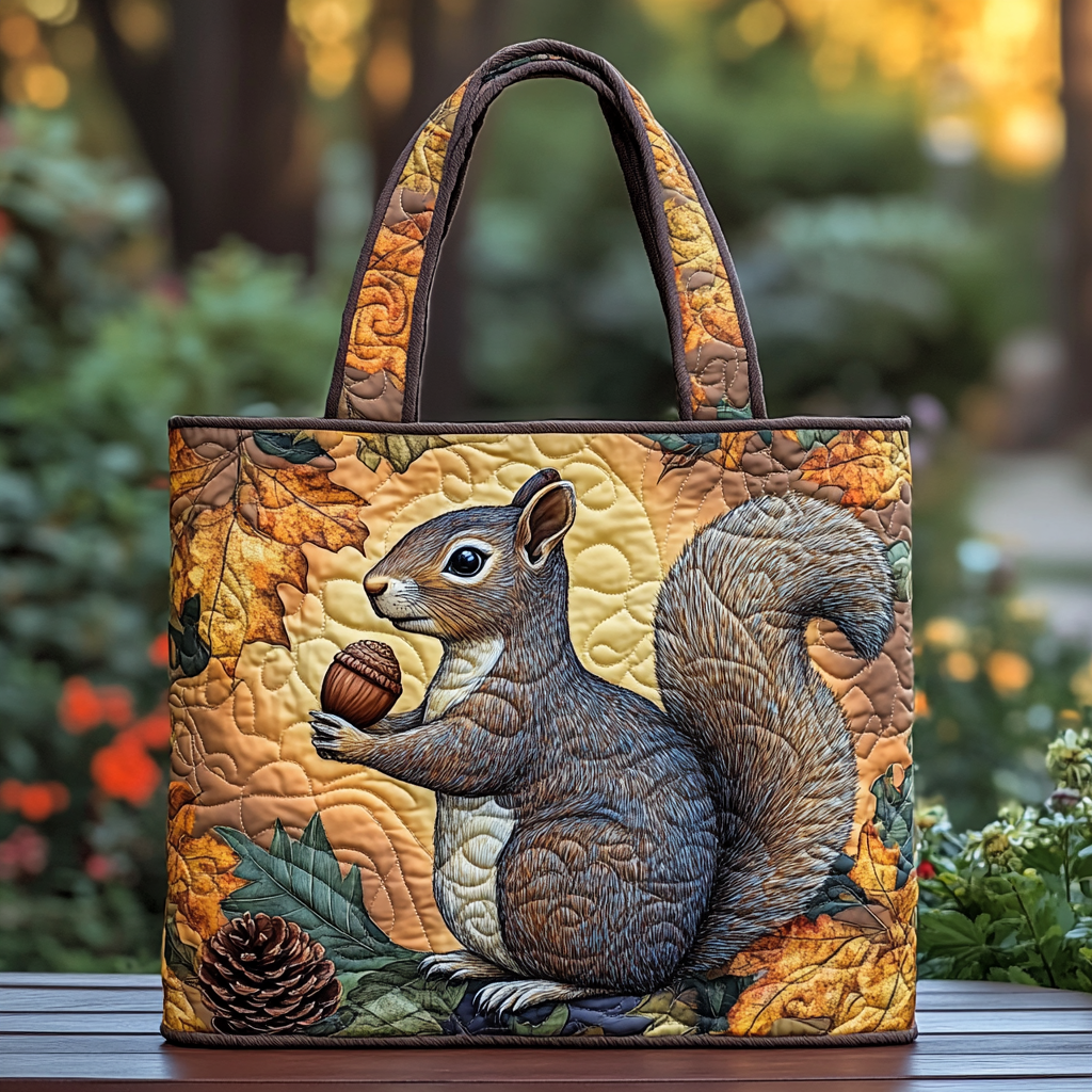 Squirrel Charm Quilted Tote Bag NCU0DK9284