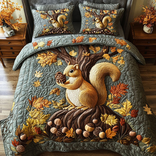 Squirrel Harvest 3-Piece Quilted Bedding Set NCU0PT7856