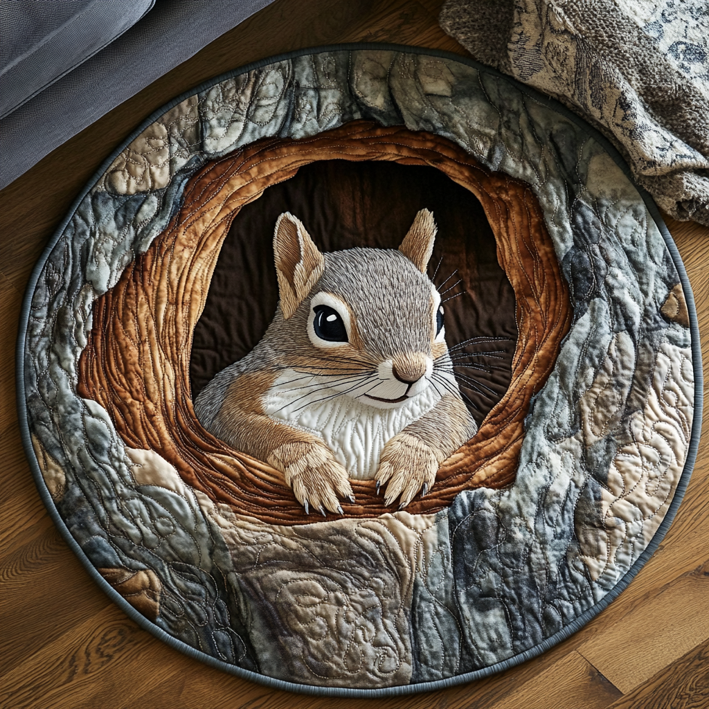 Squirrel Haven Quilted Round Mat NCU0VL2056