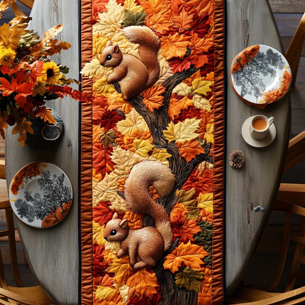 Squirrel Tree Quilted Table Runner NCU0NT9024