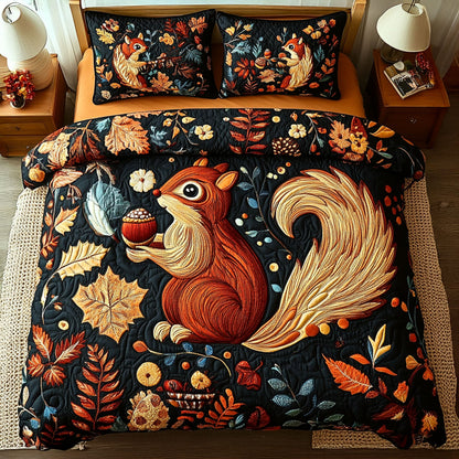 Squirrel and Acorns 3-Piece Quilted Bedding Set NCU0PT7855
