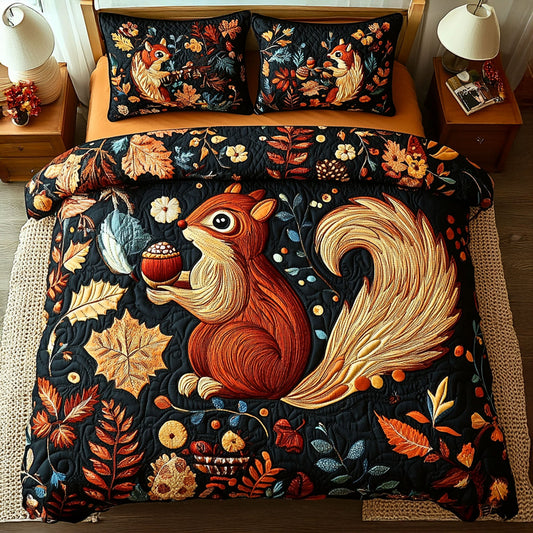 Squirrel and Acorns 3-Piece Quilted Bedding Set NCU0PT7855