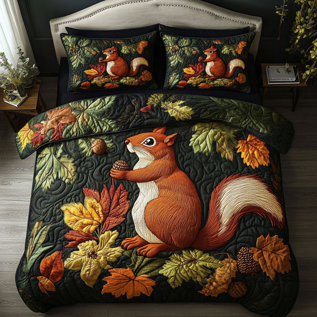 Squirrel and Oak 3-Piece Quilted Bedding Set NCU0PT7931