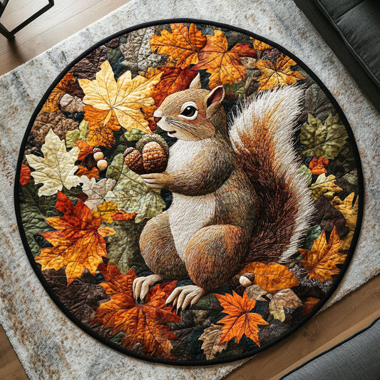 Squirrel in the Autumn Wind Quilted Round Mat NCU0PT7869