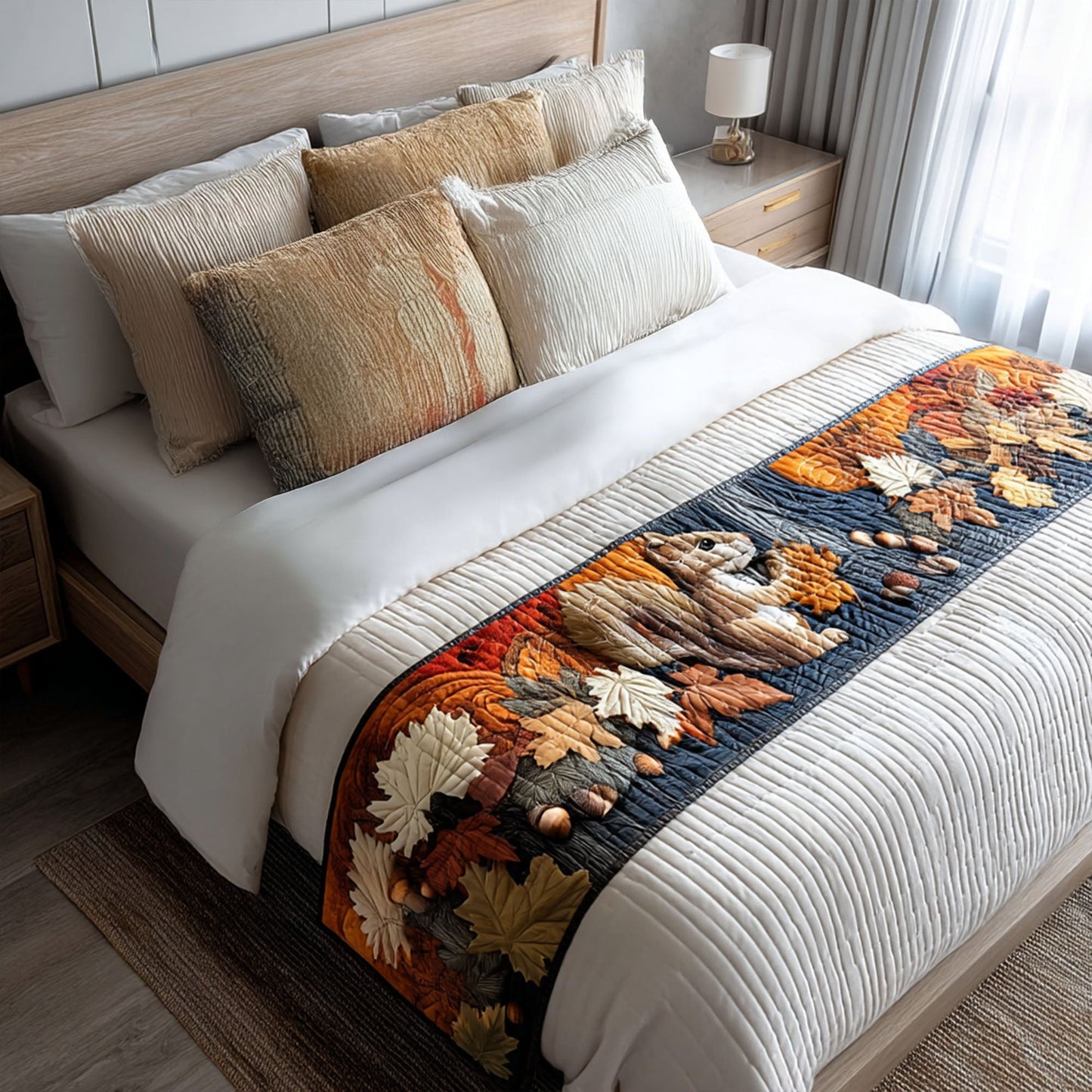 Squirrel in the Grove Quilted Bed Runner NCU0PT7942