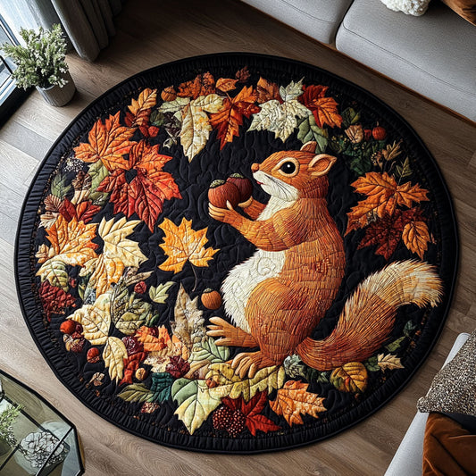 Squirrel in the Harvest Leaves Quilted Round Mat NCU0PT7870