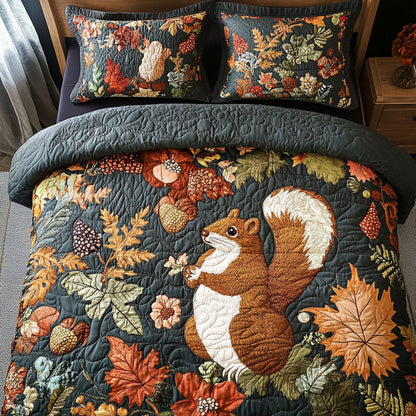 Squirrel in the Leaves 3-Piece Quilted Bedding Set NCU0PT7858