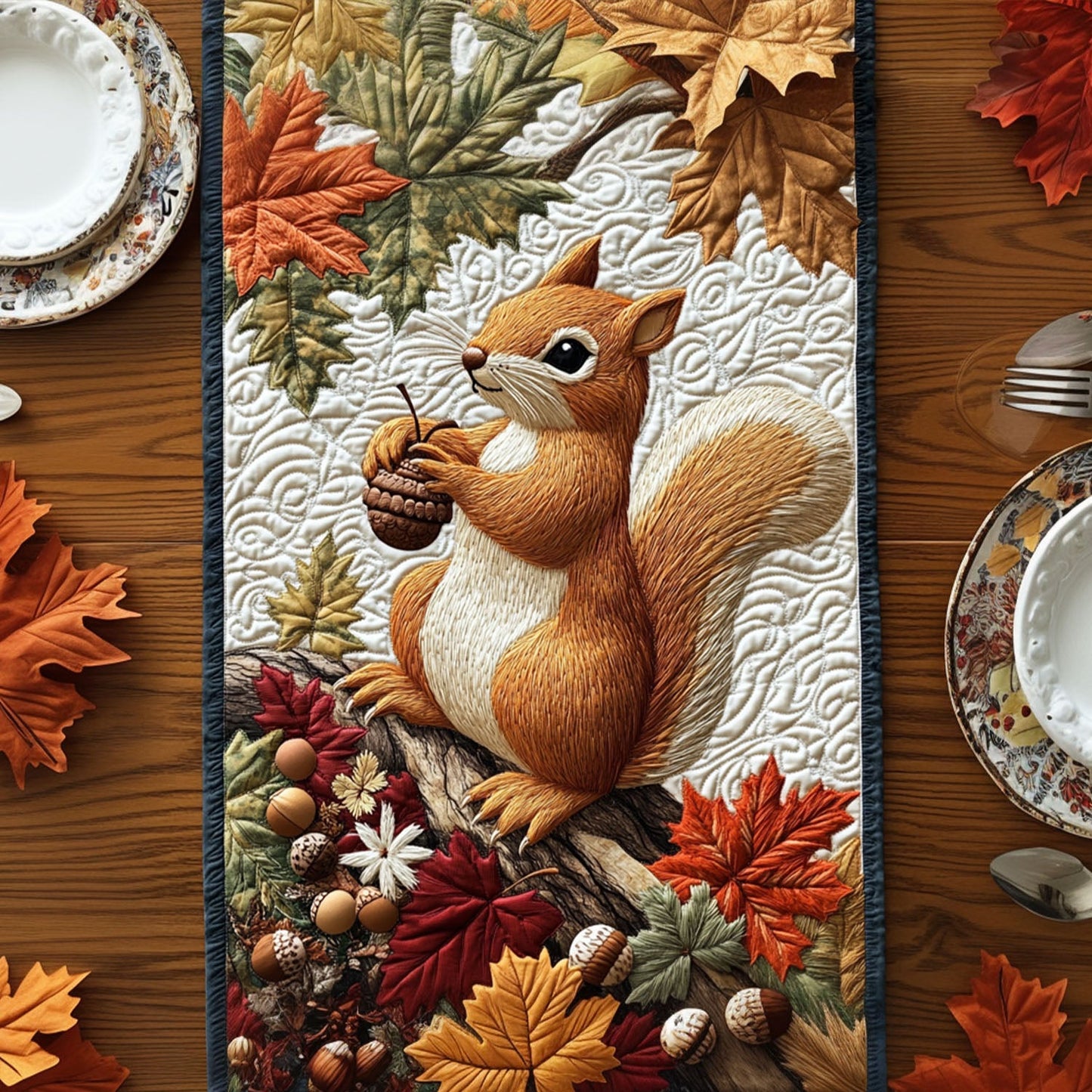 Squirrels Autumn Playground Quilted Table Runner NCU0PT8127