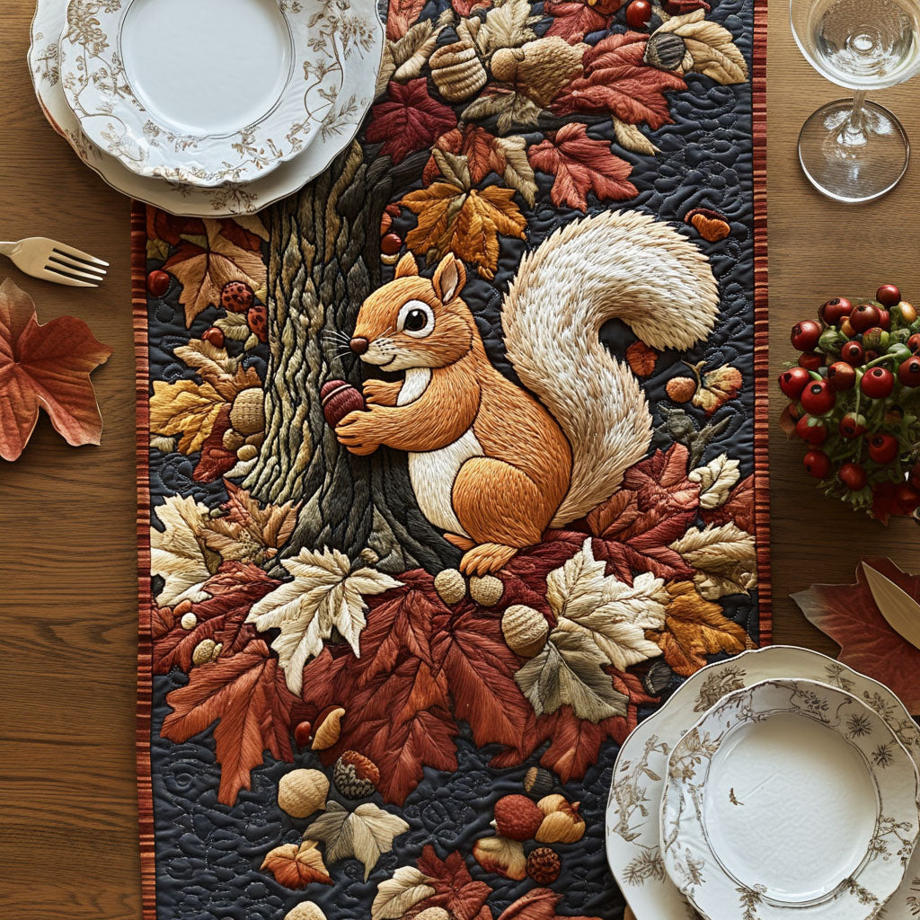 Squirrels Golden Harvest Quilted Table Runner NCU0PT8129