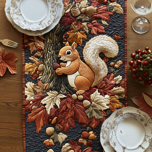 Squirrels Golden Harvest Quilted Table Runner NCU0PT8129