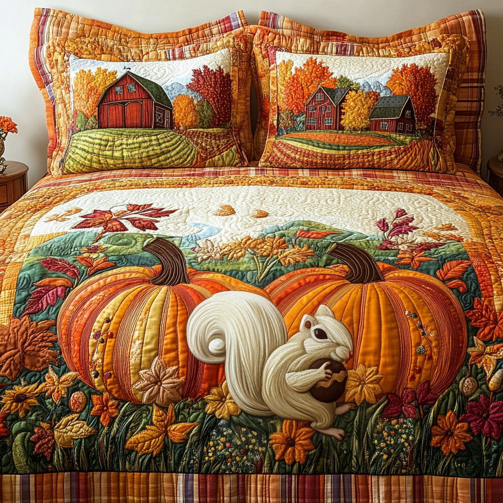 Squirrels Harvest 3-Piece Quilted Bedding Set NCU0PT8276